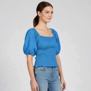 Contemporaine Par Si Mons Organic Cotton Blue Balloon Short Sleeve Top Size S